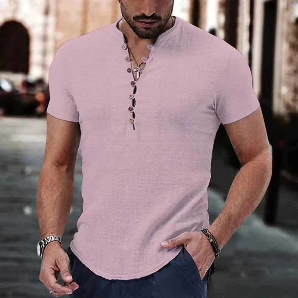 Men’s Cotton Linen Button T-Shirt