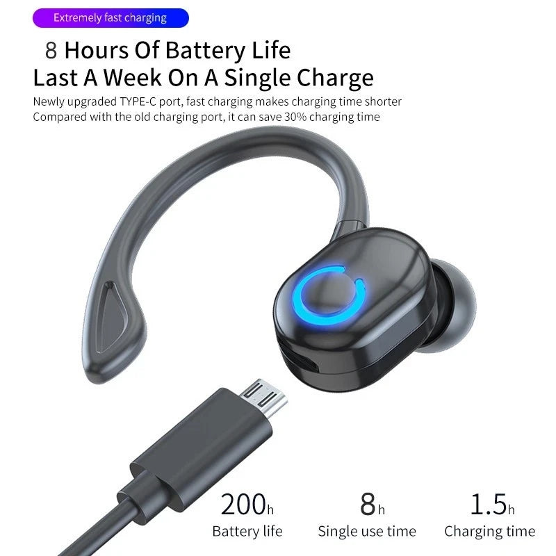Arvin Bluetooth 5.0 Ear Hook Headphones Waterproof Active Noise Cancelling Wireless Sports Headset with Mic