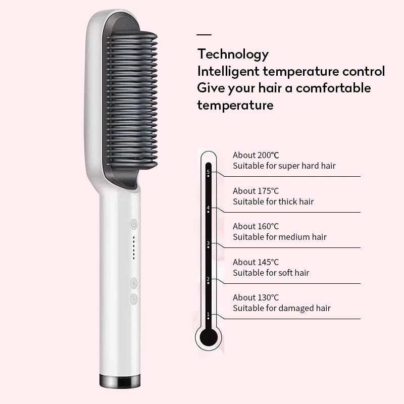Hair Straightener Brush 2 in 1 Curl & Straight Styler Fast Heating Ceramic Anti Scald Hair Styling Tool