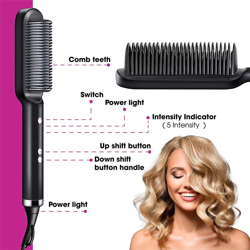 Hair Straightener Brush 2 in 1 Curl & Straight Styler Fast Heating Ceramic Anti Scald Hair Styling Tool