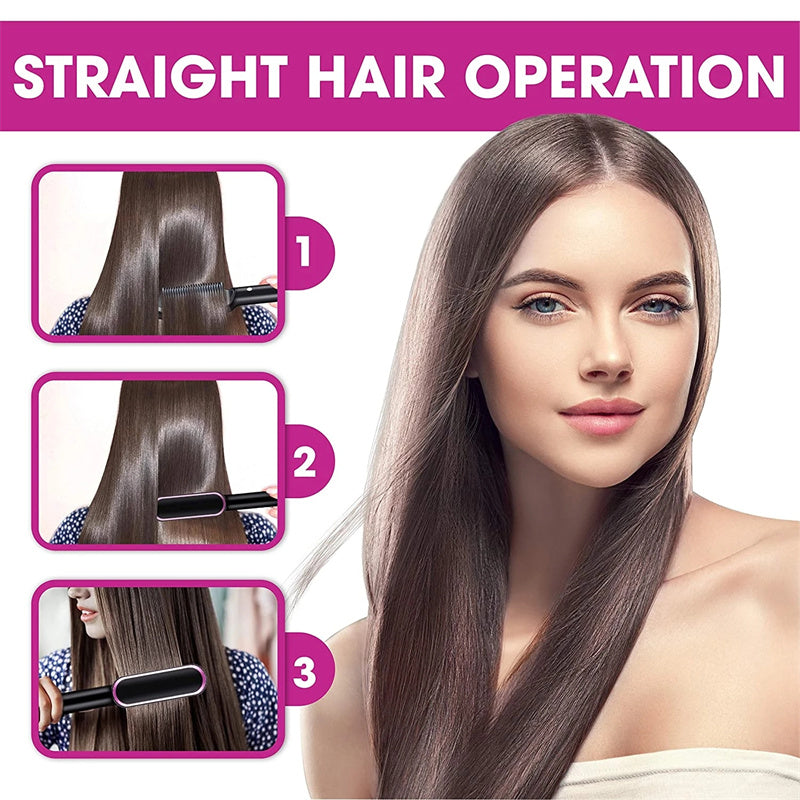 Hair Straightener Brush 2 in 1 Curl & Straight Styler Fast Heating Ceramic Anti Scald Hair Styling Tool