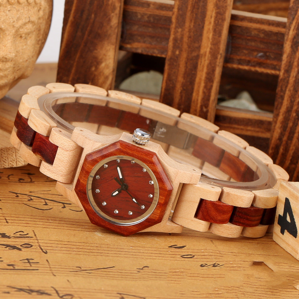 Ladies Octagon Wooden Bracelet Watch