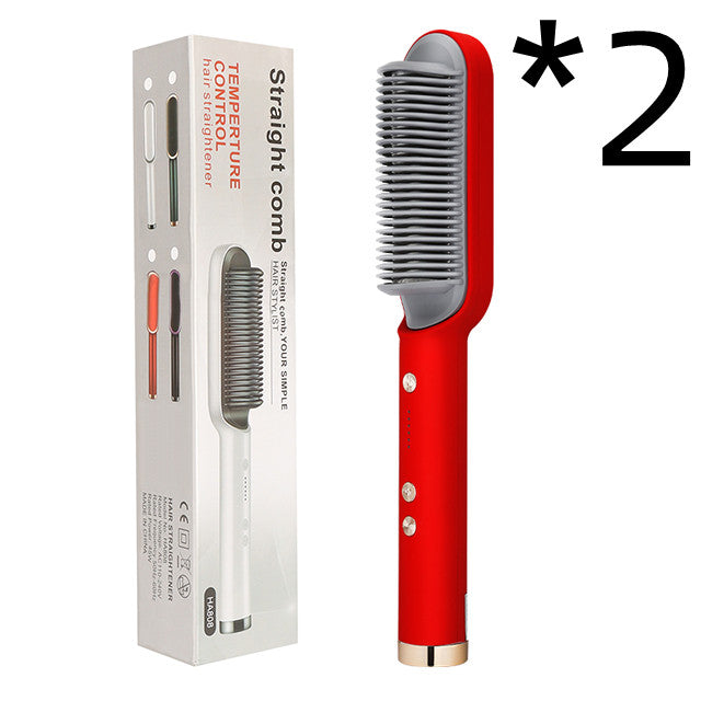 Hair Straightener Brush 2 in 1 Curl & Straight Styler Fast Heating Ceramic Anti Scald Hair Styling Tool