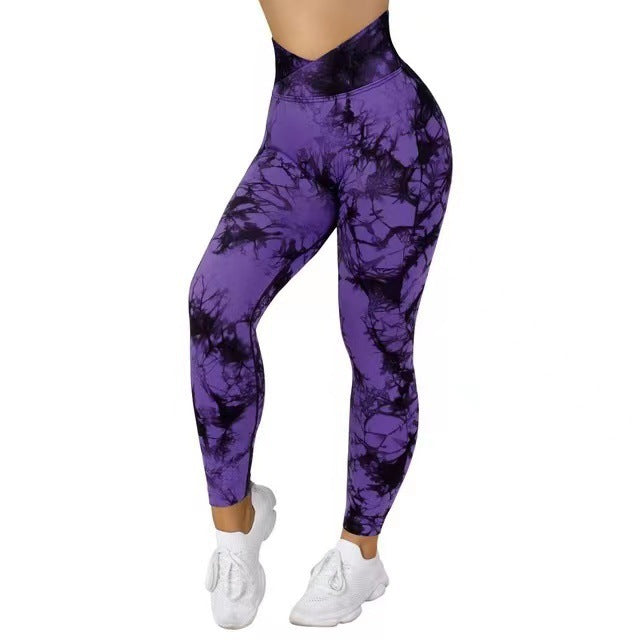 Women Seamless Tie Dye Leggings High Waist Yoga Pants Stretch Fitness Gym Workout Running Sportswear