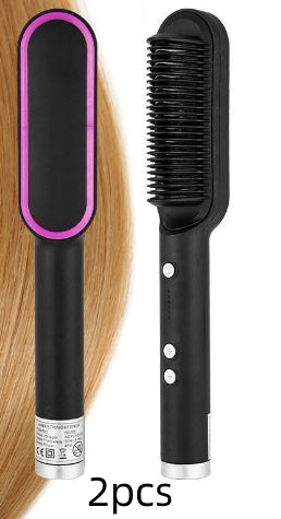 Hair Straightener Brush 2 in 1 Curl & Straight Styler Fast Heating Ceramic Anti Scald Hair Styling Tool