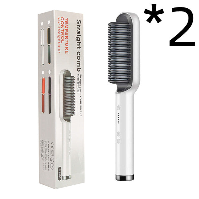 Hair Straightener Brush 2 in 1 Curl & Straight Styler Fast Heating Ceramic Anti Scald Hair Styling Tool